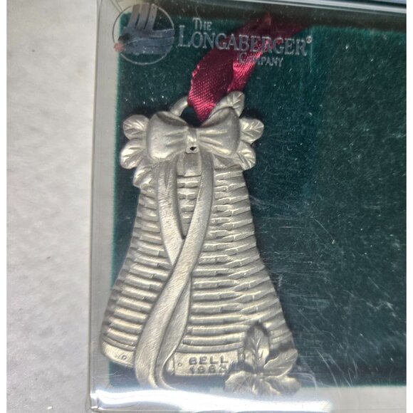 Longaberger Pewter Basket Ornament Set Of 4 With Red Ribbon In Original Box - Picture 4 of 16